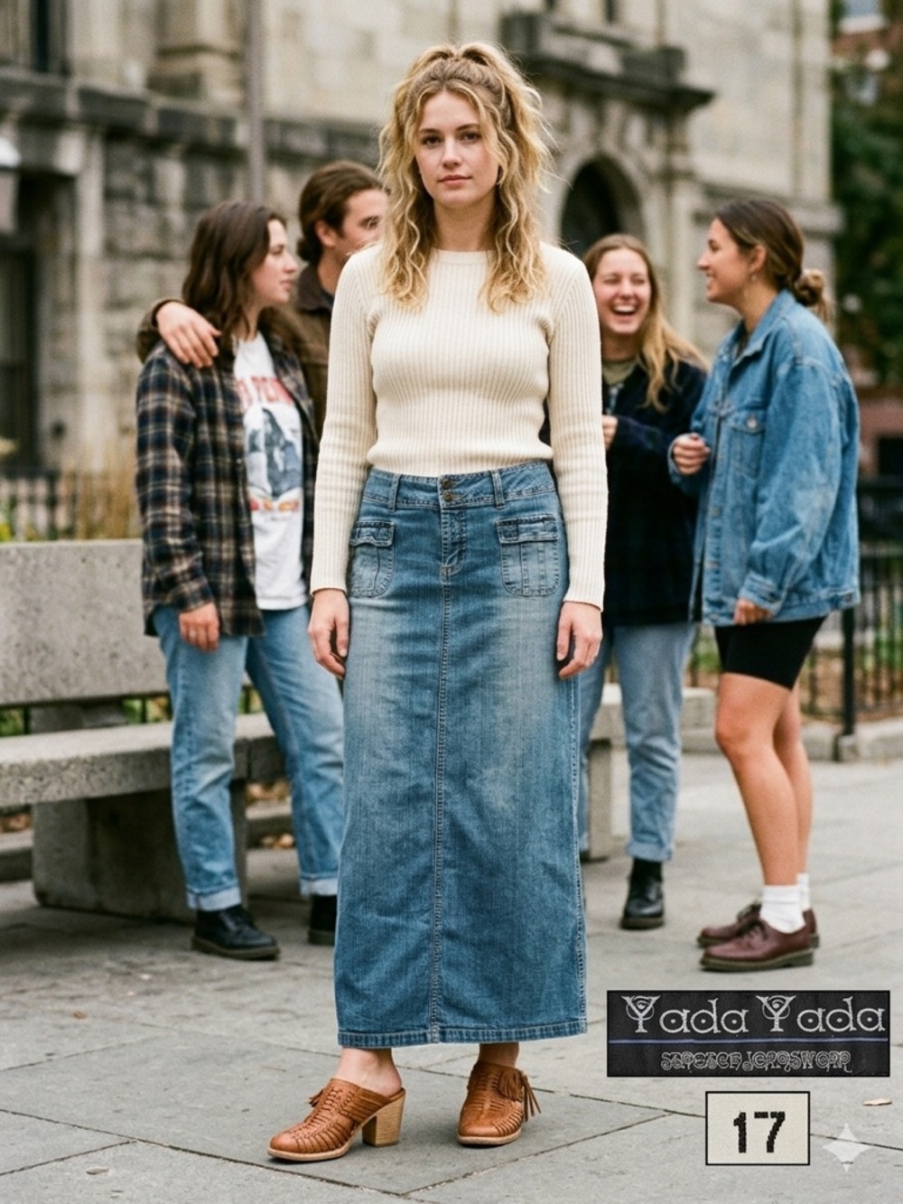 Yada Yada 90s Denim Skirt Juniors 17 Maxi Back Slit Actual W38 L36 Sweep 50